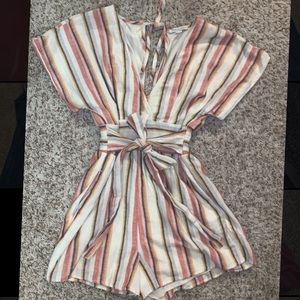 American eagle striped, tie-front romper
